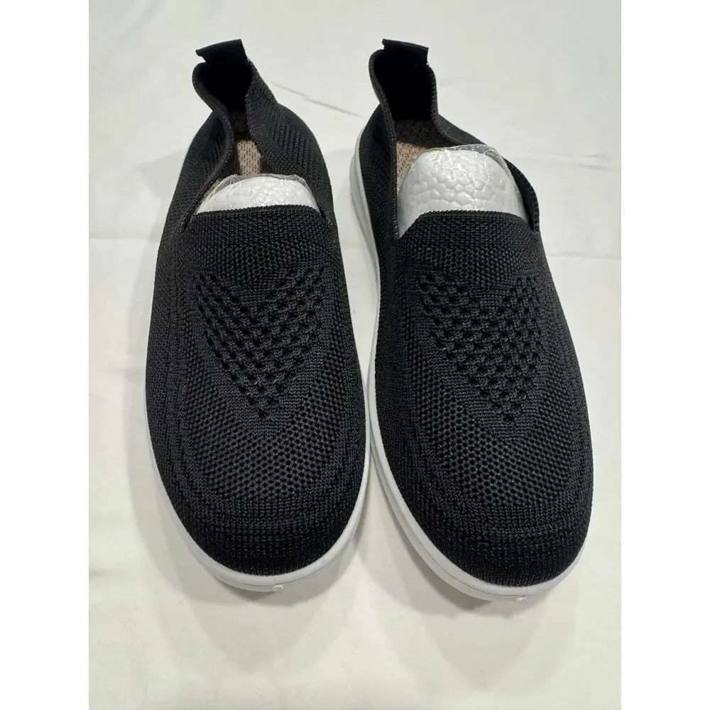 Women's Breathable Mesh Knitted Slip-On Walking Casual Sneaker Shoes 36 Black‎